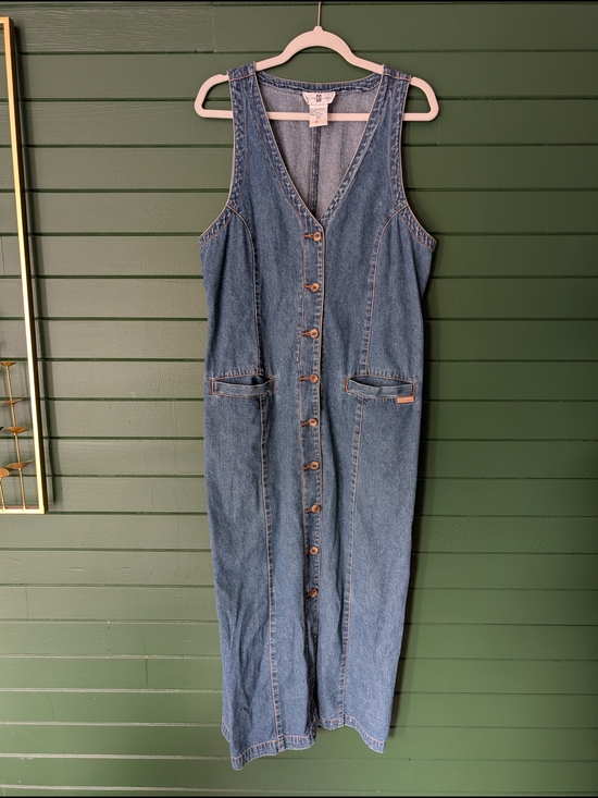 Cotton Ginny Dresses & Skirts - Vintage Button-Front Denim Jumper Dress
